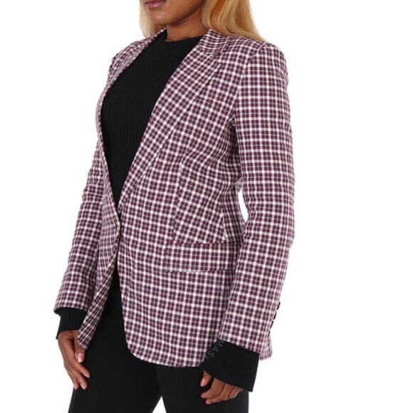 Burberry Slatehurst Burgundy Check Cotton Classic Blazer Jacket 4 US 38 EU NWT - Picture 4 of 7